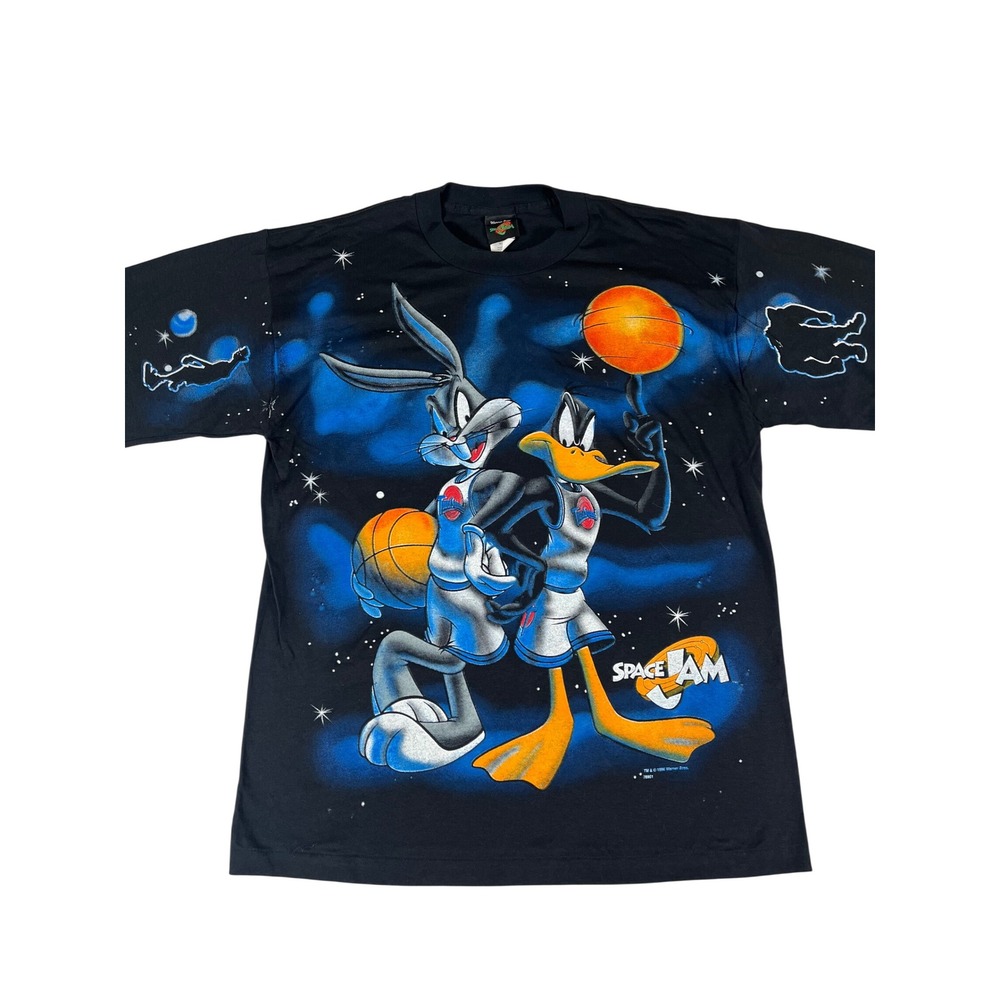Vintage 1996 Space Jam Tune Squad Bugs Bunny Daffy Duck Black L/S T-Shirt Mens L